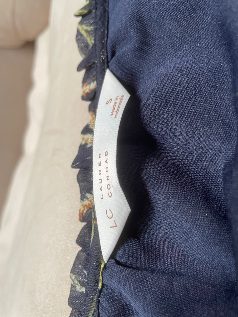 LC Lauren Conrad Navy Top with Floral Edge